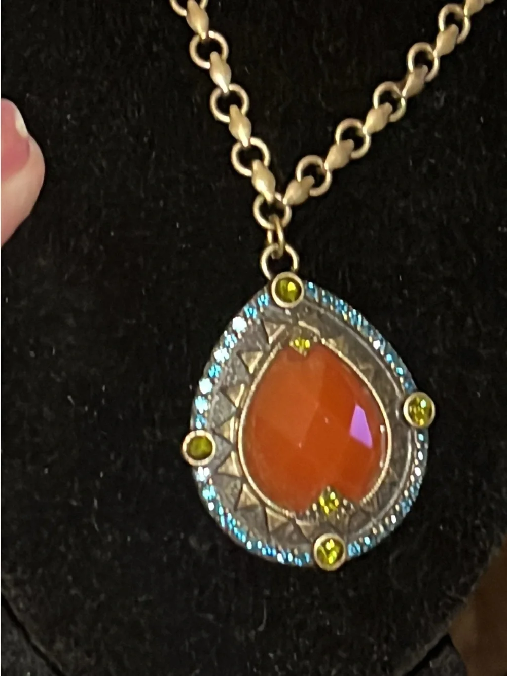 Jessica Simpson Orange Teardrop Pendant Necklace with Blue and Lime Accents - Picture 1 of 2